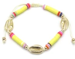 Enkelbandje Kralen En Schelp - Anklet - Lengte Verstelbaar - Geel