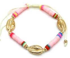 Enkelbandje Kralen En Schelp - Anklet - Lengte Verstelbaar - Lichtroze