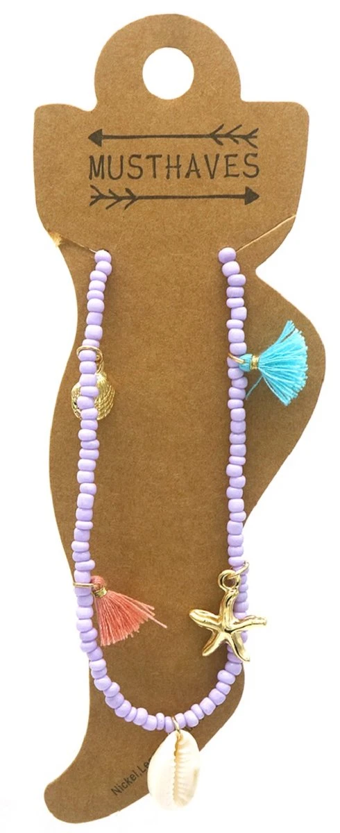 Enkelbandje - Schelp En Zeester - Anklet - Lengte 25-30 Cm - Paars 4 Enkelbandje - Schelp En Zeester - Anklet - Lengte 25-30 Cm - Paars - Afbeelding 2