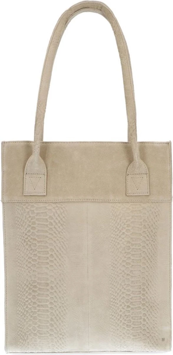 Manfield - Beige Snakeskin Shopper Met Laptopvak 3 Manfield - Beige Snakeskin Shopper Met Laptopvak