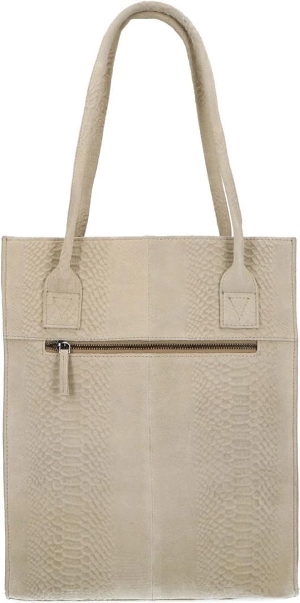 Manfield - Beige Snakeskin Shopper Met Laptopvak 6 Manfield - Beige Snakeskin Shopper Met Laptopvak - Afbeelding 4