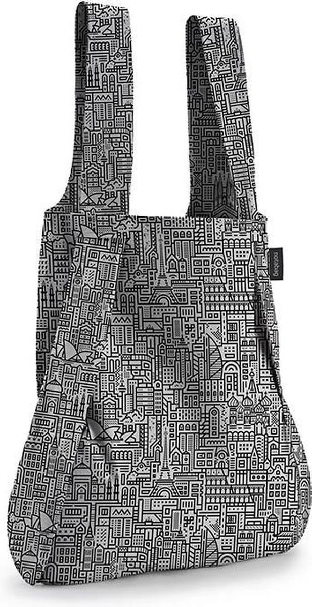 Notabag Rugzak / Shopper Hello World Grijs/Zwart 3 Notabag Rugzak / Shopper Hello World Grijs/Zwart