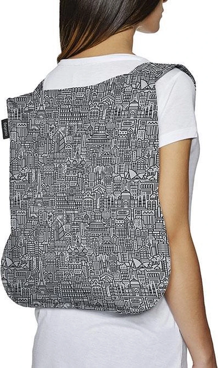 Notabag Rugzak / Shopper Hello World Grijs/Zwart 5 Notabag Rugzak / Shopper Hello World Grijs/Zwart - Afbeelding 3