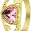 Lucardi - Dames Vintage Ring Met Hart Roze – Maat 63 – 20mm - Ring - Cadeau - Staal Goldplated - Goudkleurig