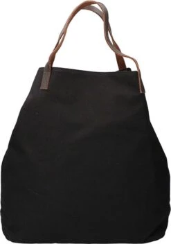 Leather Design Canvas Tote Bag Shopper Zwart