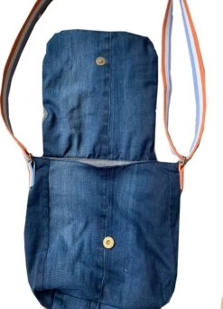 Handgemaakt Sportief Spijkertas Blauw/grijs Retro Gebreid Gerecycled Stof -Liora Luxe Winkel 870x1200