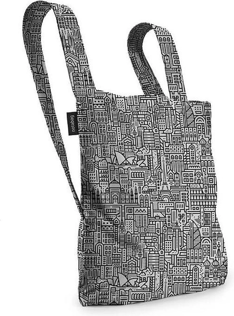 Notabag Rugzak / Shopper Hello World Grijs/Zwart 4 Notabag Rugzak / Shopper Hello World Grijs/Zwart - Afbeelding 2