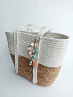Mix En Match - Strandtas - Ibiza - Bohemian - Schelpenhanger - Creme - Riet - Katoen - 45x38cm -Liora Luxe Winkel 900x1200 30