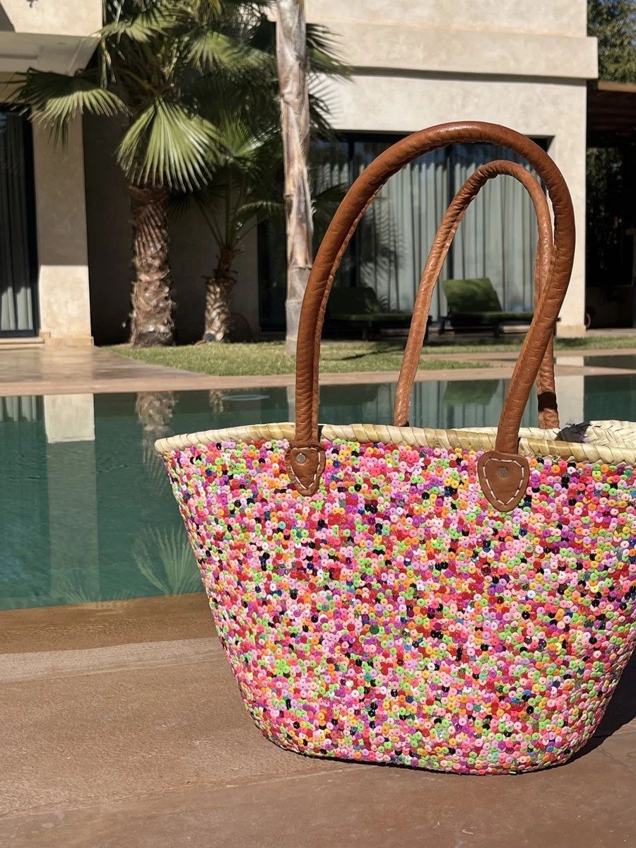 Bohemida- Rieten Tas - Boho Ibiza Shopper Tas/Strandtas - Multi Pailletten - Boodschappentas - Mandtas – Boodschappenmand 3 Bohemida- Rieten Tas - Boho Ibiza Shopper Tas/Strandtas - Multi Pailletten - Boodschappentas - Mandtas – Boodschappenmand