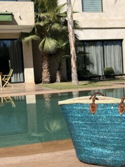 Bohemida- Rieten Tas - Boho Ibiza Shopper Tas/Strandtas - Turquoise Pailletten - Boodschappentas - Mandtas – Boodschappenmand