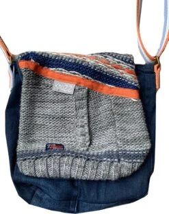 Handgemaakt Sportief Spijkertas Blauw/grijs Retro Gebreid Gerecycled Stof -Liora Luxe Winkel 949x1200