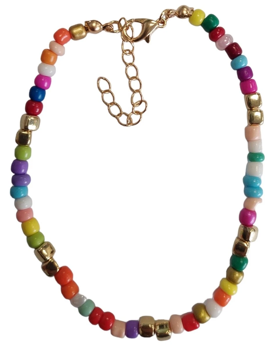 Enkelbandje Met Glaskralen - Anklet - Lengte 25-30 Cm - Multicolor 3 Enkelbandje Met Glaskralen - Anklet - Lengte 25-30 Cm - Multicolor