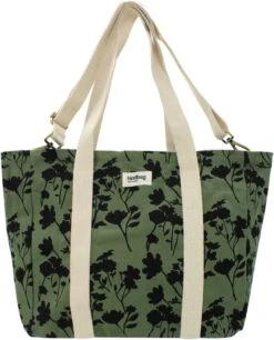 Hindbag Cesar Met Bloemenprint - Olijfgroen - Biologisch GOTS Katoen