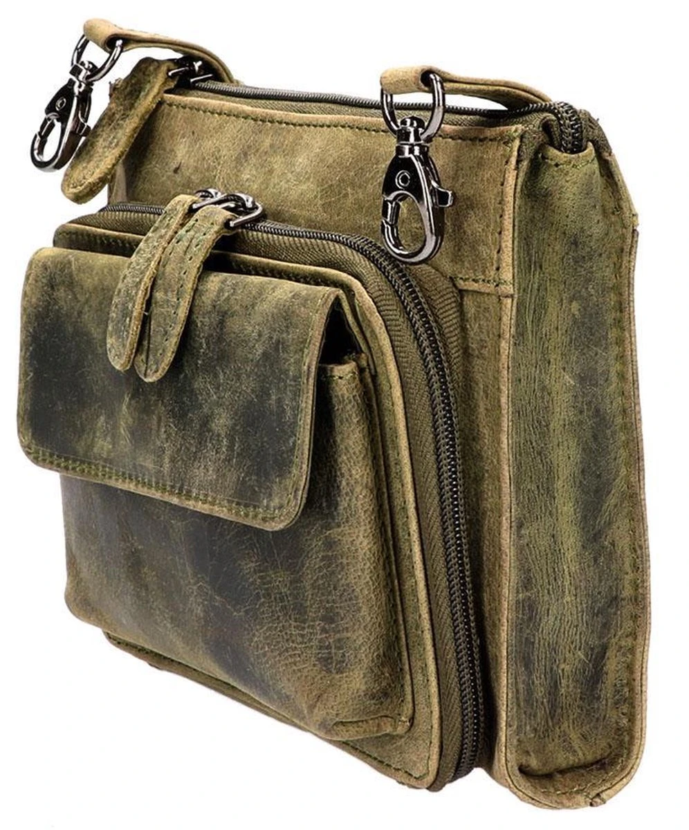 Leather Design Leren Schoudertasje / Heuptasje Groen 4 Leather Design Leren Schoudertasje / Heuptasje Groen - Afbeelding 2